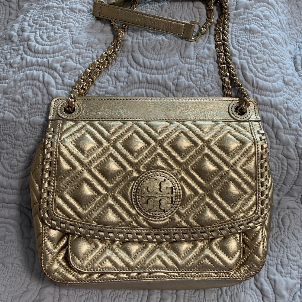 Tory Burch Gold Leather Quilted  Bag
